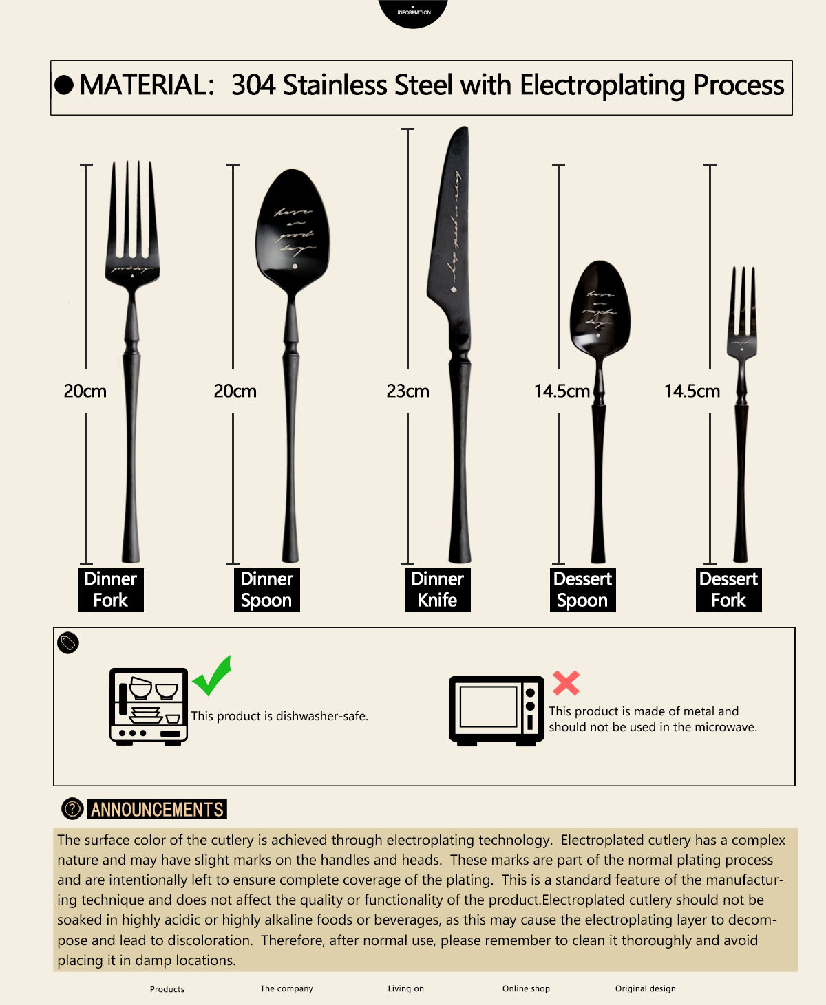 Unique & Beautiful Flatware Set Black Utensils Service For 5 with Dessert Fork,Dessert Spoon, Knife, Spoon, Dinner Fork,Stainless Steel Flatware, 5 Piece Place Setting