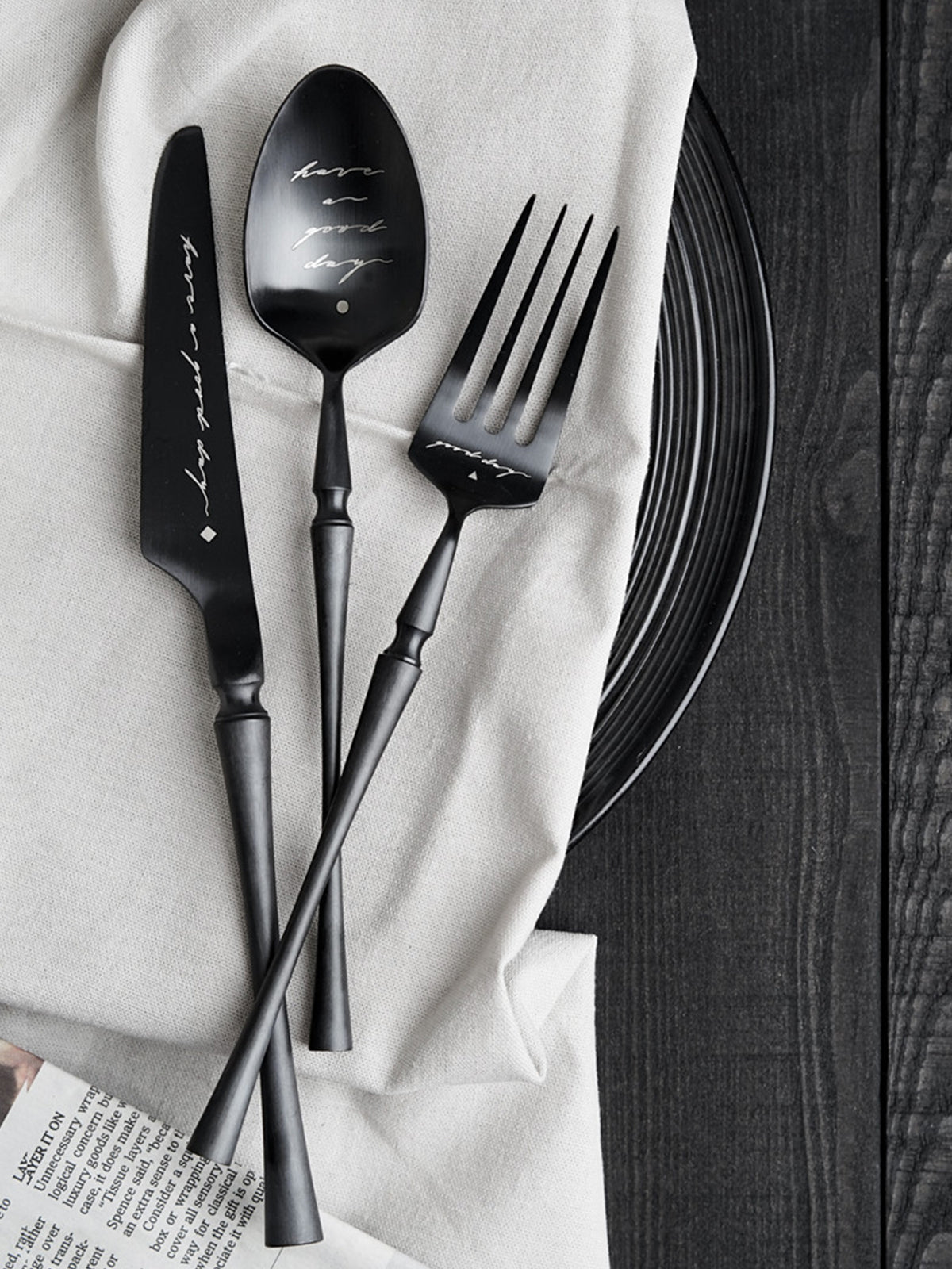 Unique & Beautiful Flatware Set Black Utensils Service For 5 with Dessert Fork,Dessert Spoon, Knife, Spoon, Dinner Fork,Stainless Steel Flatware, 5 Piece Place Setting