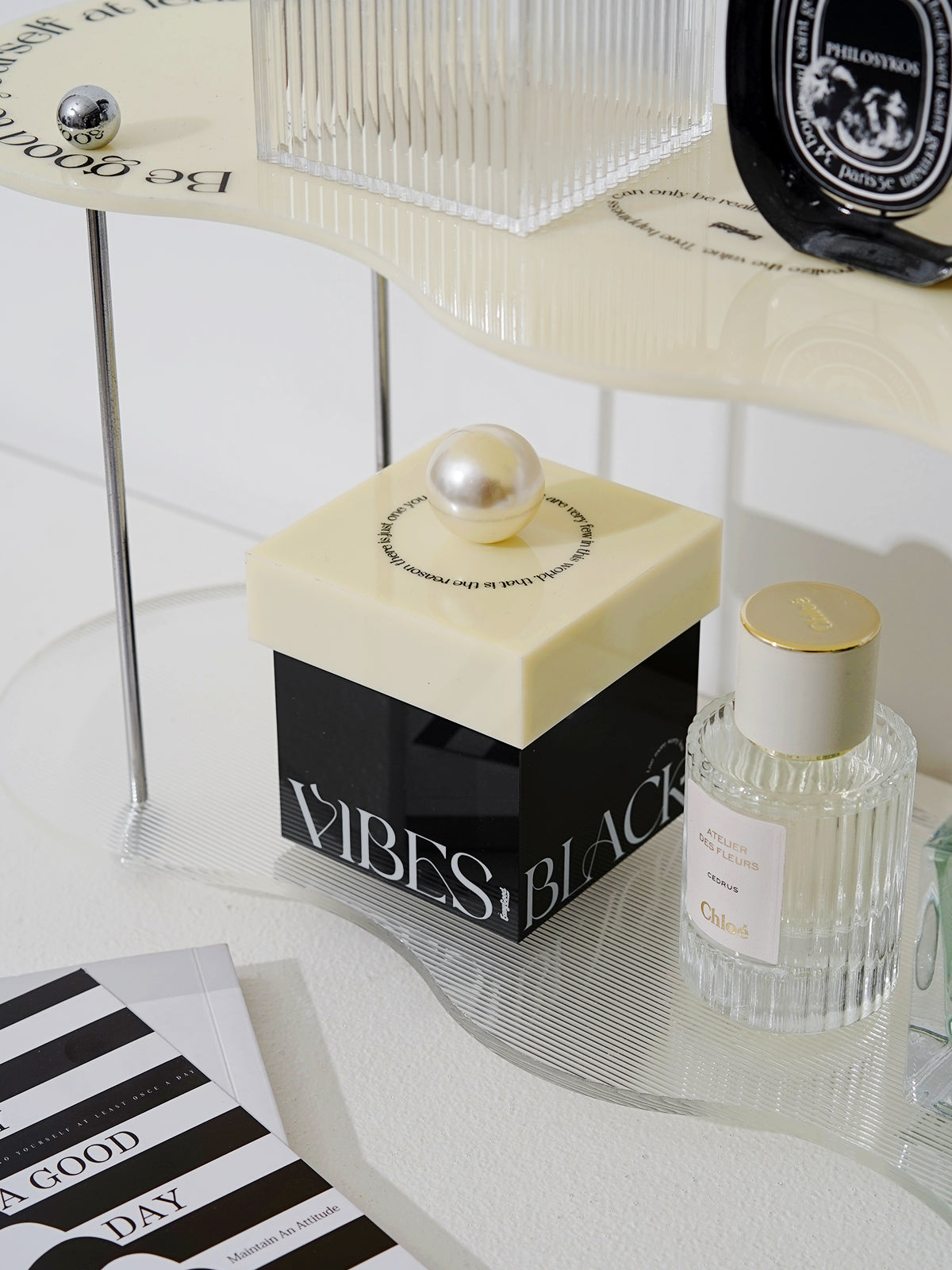 Acrylic Container for Cotton Swab, Cotton Ball, Floss Picks - Restroom Containers Bathroom Essentials Accessories Decor Vanity Storage Organizer,Home small item storage box