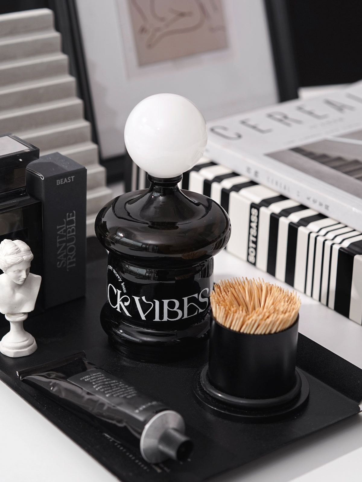 Glass Cotton Swab and Toothpick Holder,Bathroom Vanity Canisters Jars for Countertop Storage and Organization