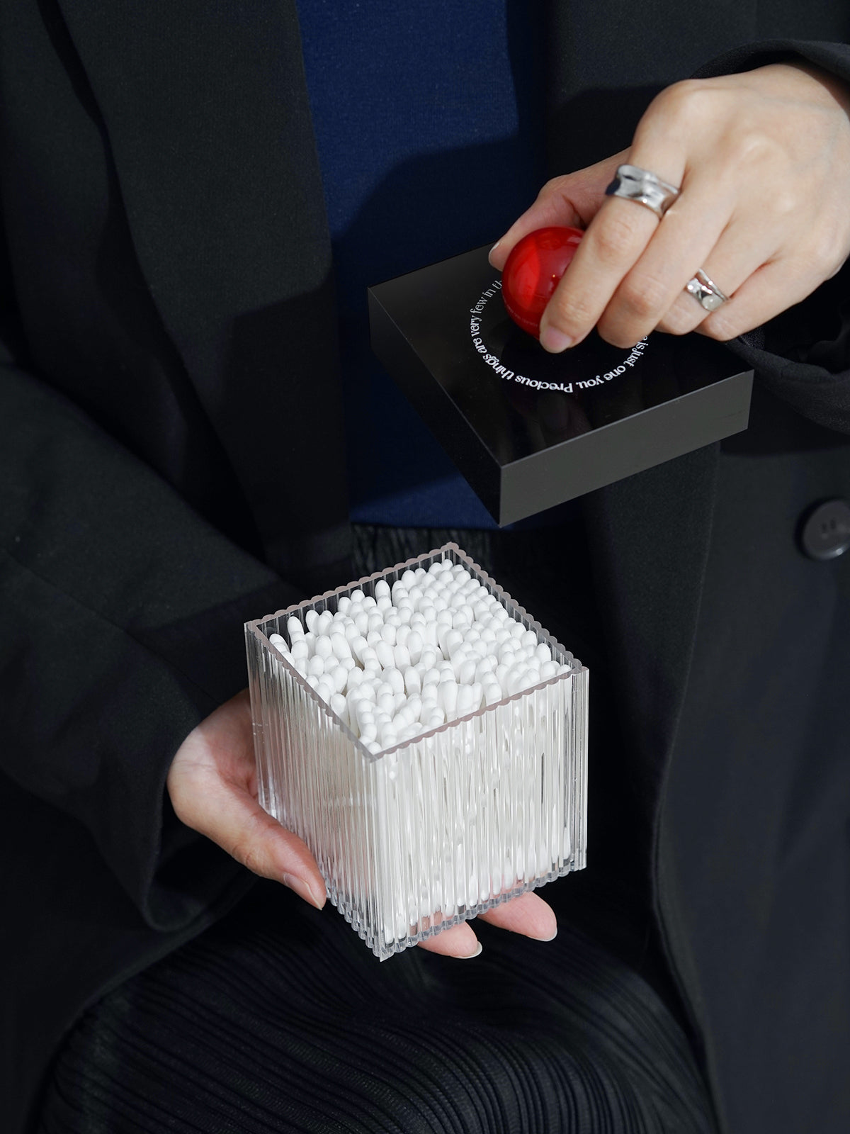 Acrylic Container for Cotton Swab, Cotton Ball, Floss Picks - Restroom Containers Bathroom Essentials Accessories Decor Vanity Storage Organizer,Home small item storage box