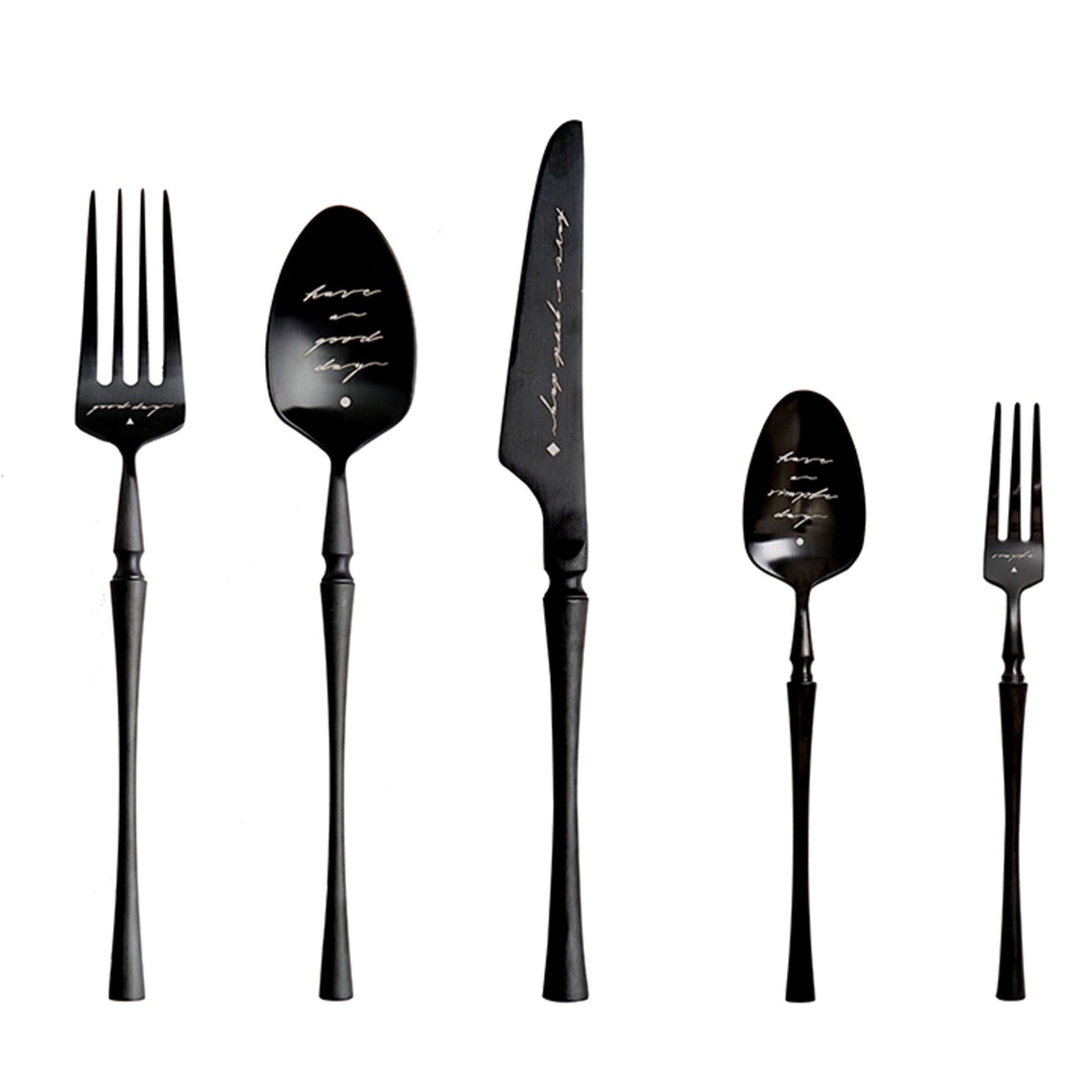 Unique & Beautiful Flatware Set Black Utensils Service For 5 with Dessert Fork,Dessert Spoon, Knife, Spoon, Dinner Fork,Stainless Steel Flatware, 5 Piece Place Setting