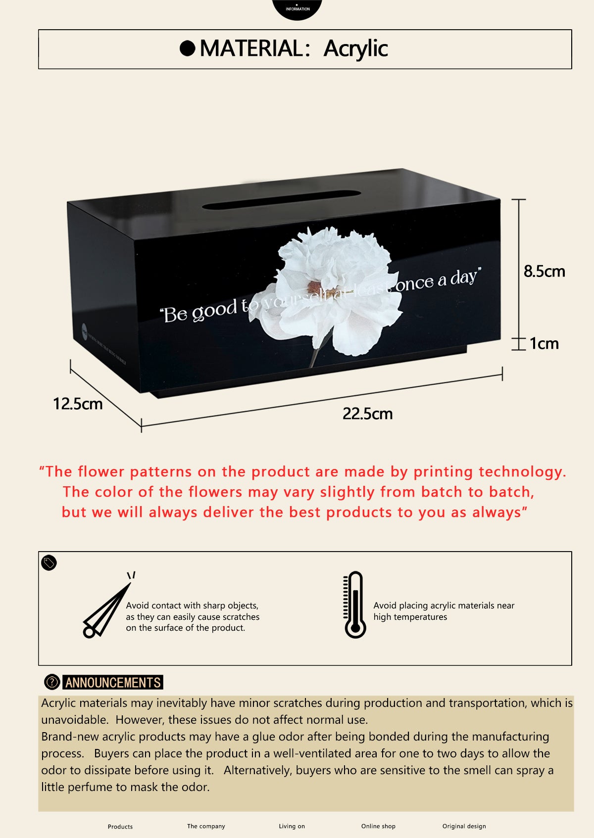 Acrylic tissue box with flower patterns: An elegant storage solution