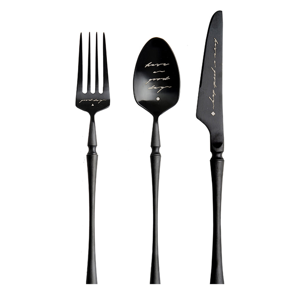 Unique & Beautiful Flatware Set Black Utensils Service For 5 with Dessert Fork,Dessert Spoon, Knife, Spoon, Dinner Fork，Stainless Steel Flatware, 5 Piece Place Setting