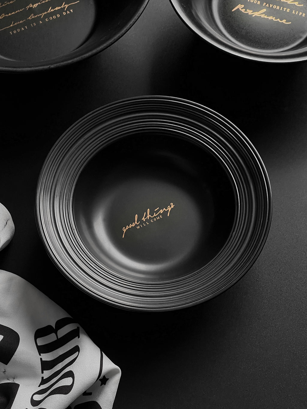 6.5"Ceramic Bowls with Relief Patterns, for Dessert, Cereal, Soup, Rice, Salad, Oatmeal,Breakfast,Stylish Matte Black Ceramic Bowls, Dishwasher and Microwave Safe