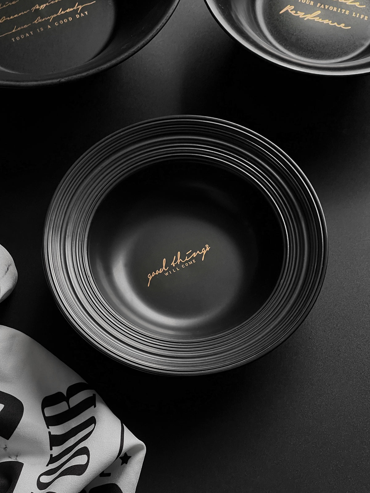 6.5"Ceramic Bowls with Relief Patterns, for Dessert, Cereal, Soup, Rice, Salad, Oatmeal,Breakfast,Stylish Matte Black Ceramic Bowls, Dishwasher and Microwave Safe
