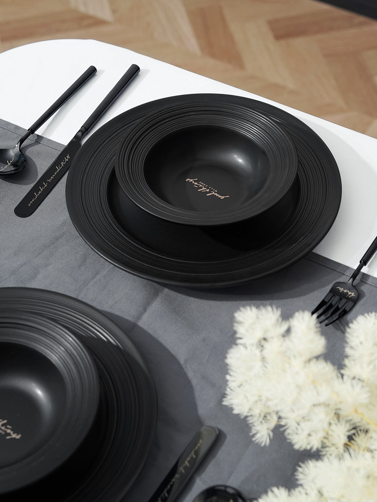 6.5"Ceramic Bowls with Relief Patterns, for Dessert, Cereal, Soup, Rice, Salad, Oatmeal,Breakfast,Stylish Matte Black Ceramic Bowls, Dishwasher and Microwave Safe
