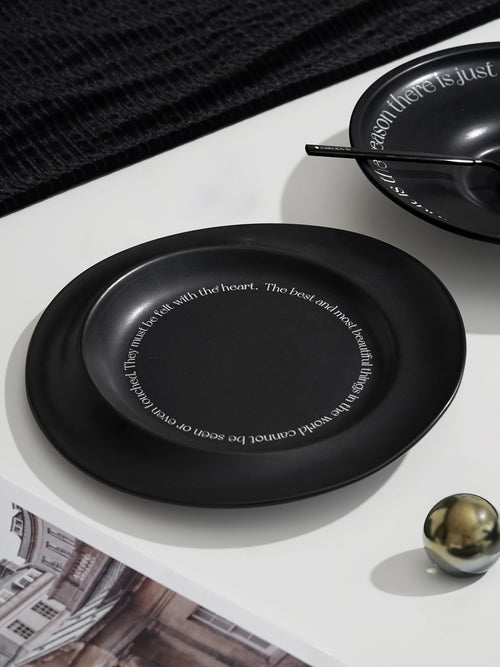 10" Dinner Plates, Premium Glossy Black Ceramic. Suitable for dessert, salad, appetizer, small lunch, breakfast, steak. Dishwasher and microwave safe. Ideal for Michelin-level presentation.