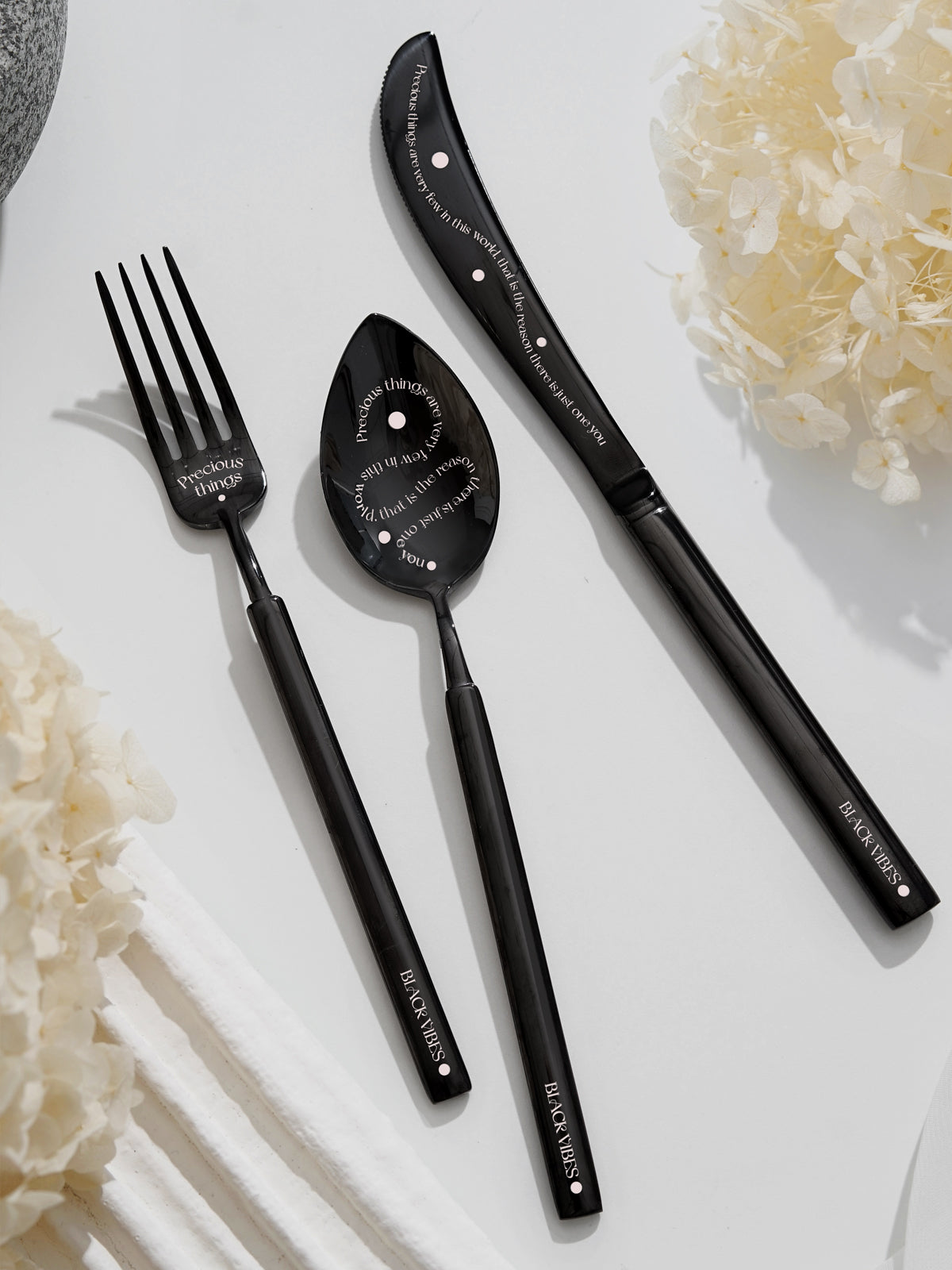Stylish & Modern Flatware Set - Black Polished Stainless Steel Utensils Service for 3, with Dinner Knife, Dinner Spoon, Dinner Fork, 3 Piece Place Setting