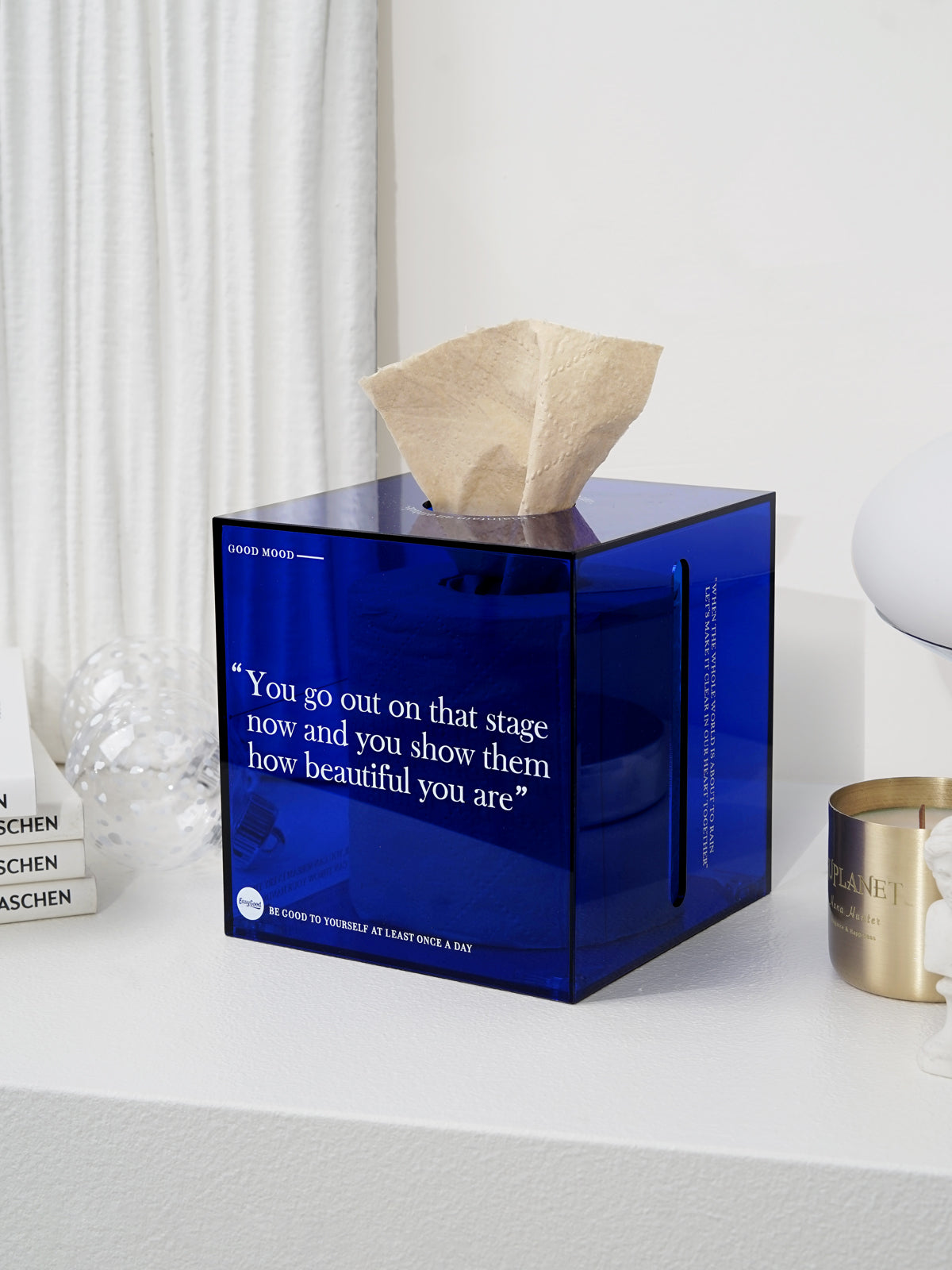 Acrylic Tissue Box Holder, Square Dispenser for Facial Tissues. Perfect for Bathrooms, Desks, Countertops, Vanities, Bedrooms, and Nightstands