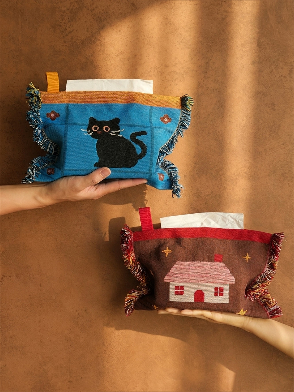 Cute Knitted Jacquard Tissue Box Cover - Soft Tissue Holder & Pouch