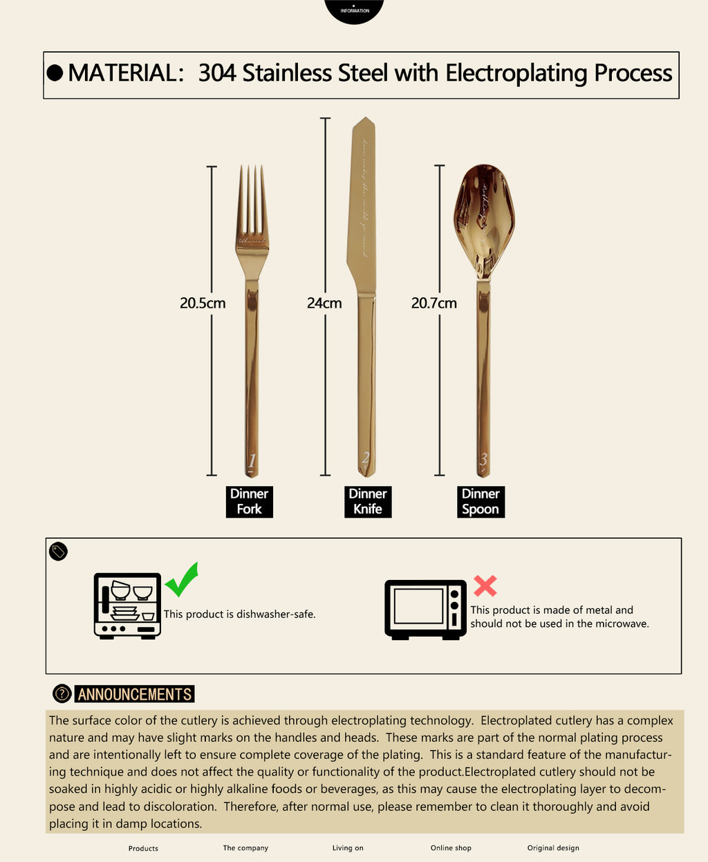 Unique & Beautiful Flatware Set - Golden Polished Stainless Steel Utensils Service For 3, with Dinner Knife, Dinner Spoon, Dinner Fork, 3 Piece Place Setting