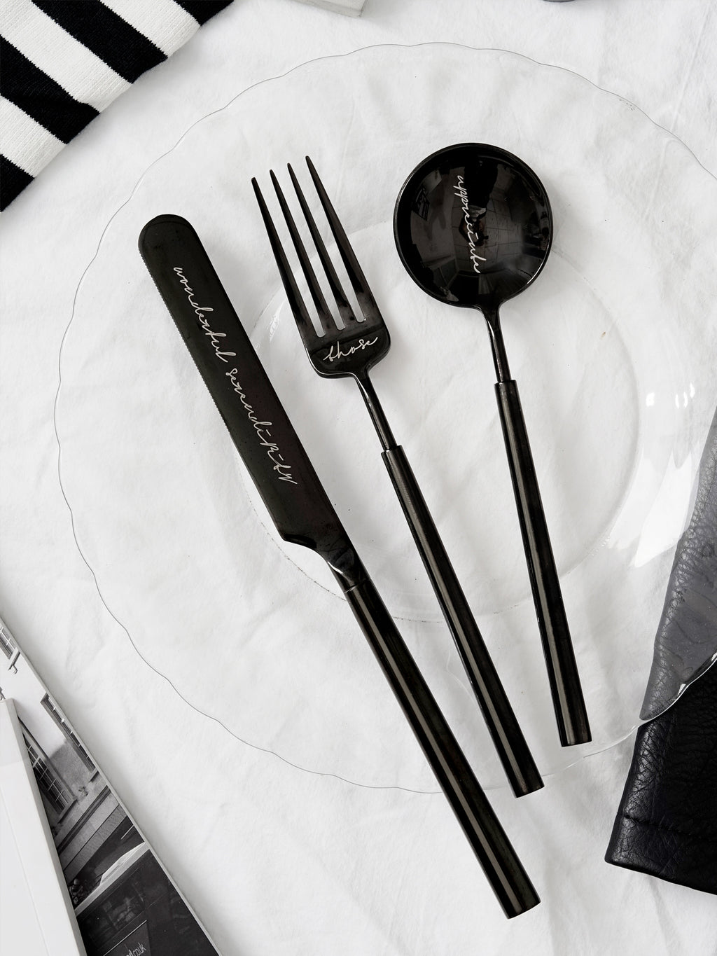 Premium & Unique Flatware Set - Black Polished Stainless Steel Utensils Service For 3, with Dinner Knife, Dinner Spoon, Dinner Fork, 3 Piece Place Setting
