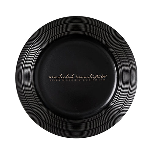 10" Dinner Plates with Relief Patterns, For Dessert, Salad, Appetizer, Small Lunch, Breakfast,Steak,Stylish Matte Black Ceramic Plates, Dishwasher and Microwave Safe