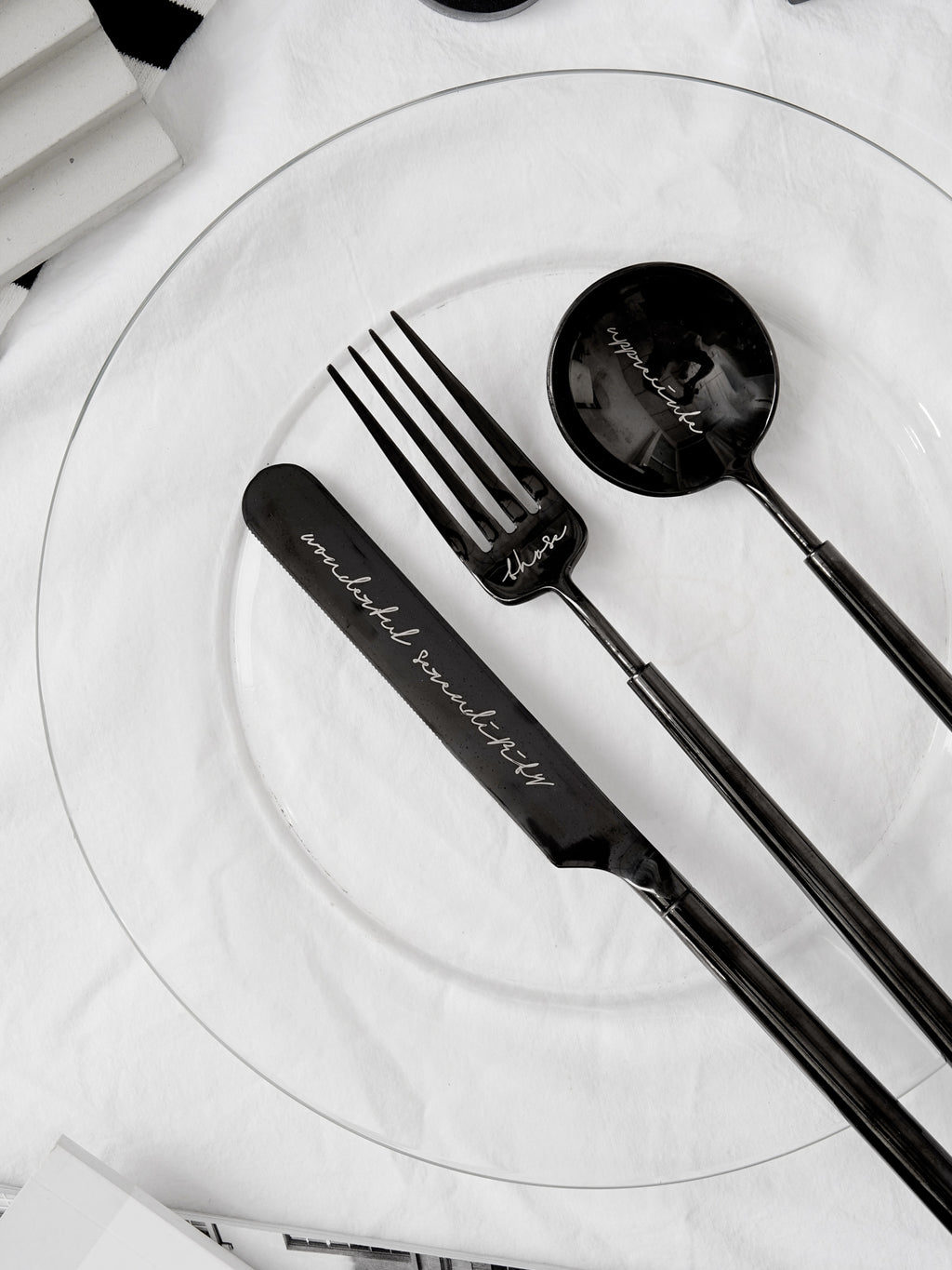 Premium & Unique Flatware Set - Black Polished Stainless Steel Utensils Service For 3, with Dinner Knife, Dinner Spoon, Dinner Fork, 3 Piece Place Setting