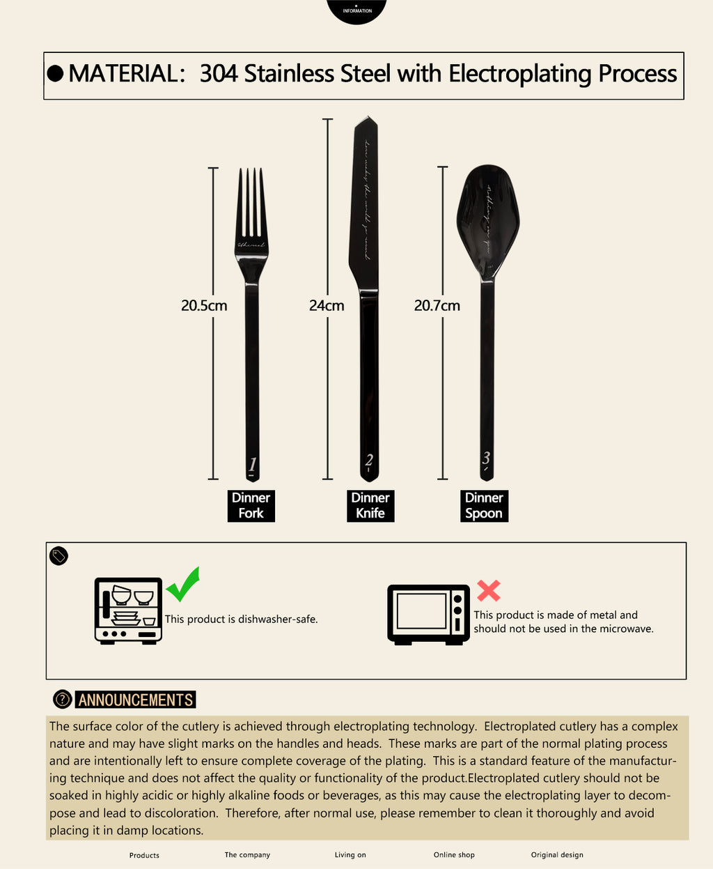 Unique & Beautiful Flatware Set - Black Polished Stainless Steel Utensils Service For 3, with Dinner Knife, Dinner Spoon, Dinner Fork, 3 Piece Place Setting