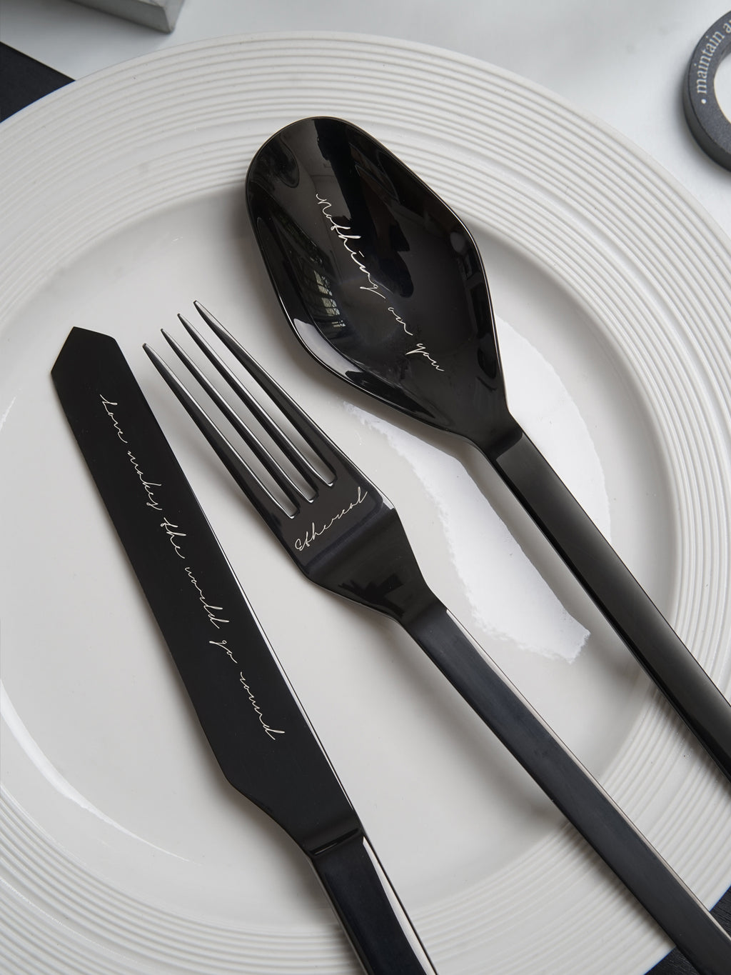 Unique & Beautiful Flatware Set - Black Polished Stainless Steel Utensils Service For 3, with Dinner Knife, Dinner Spoon, Dinner Fork, 3 Piece Place Setting