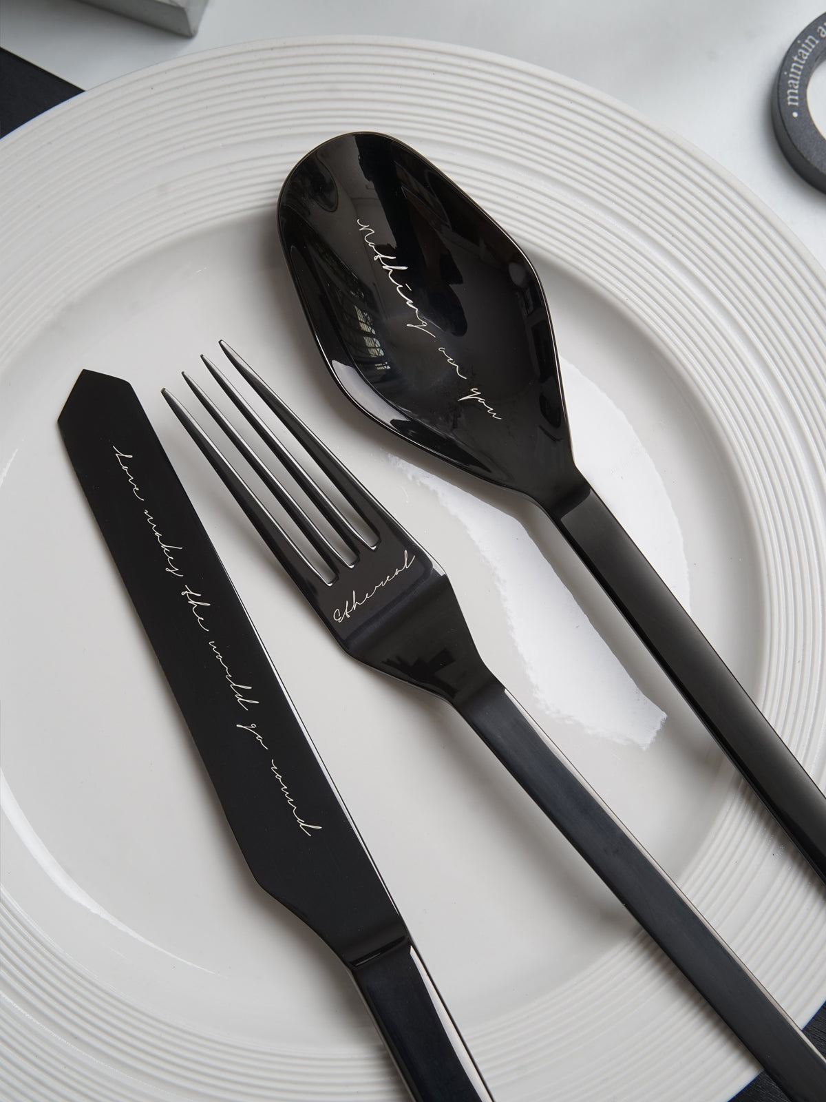 Unique & Beautiful Flatware Set - Black Polished Stainless Steel Utensils Service For 3, with Dinner Knife, Dinner Spoon, Dinner Fork, 3 Piece Place Setting