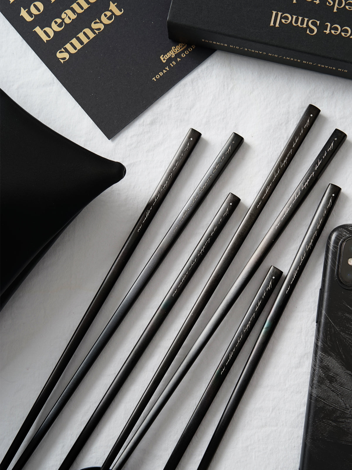 Metal Chopsticks, 5 Pairs Stainless Steel Chopstick，Non-Slip Sushi Chop sticks with Laser Engraving, Reusable Chopsticks for Cuisine