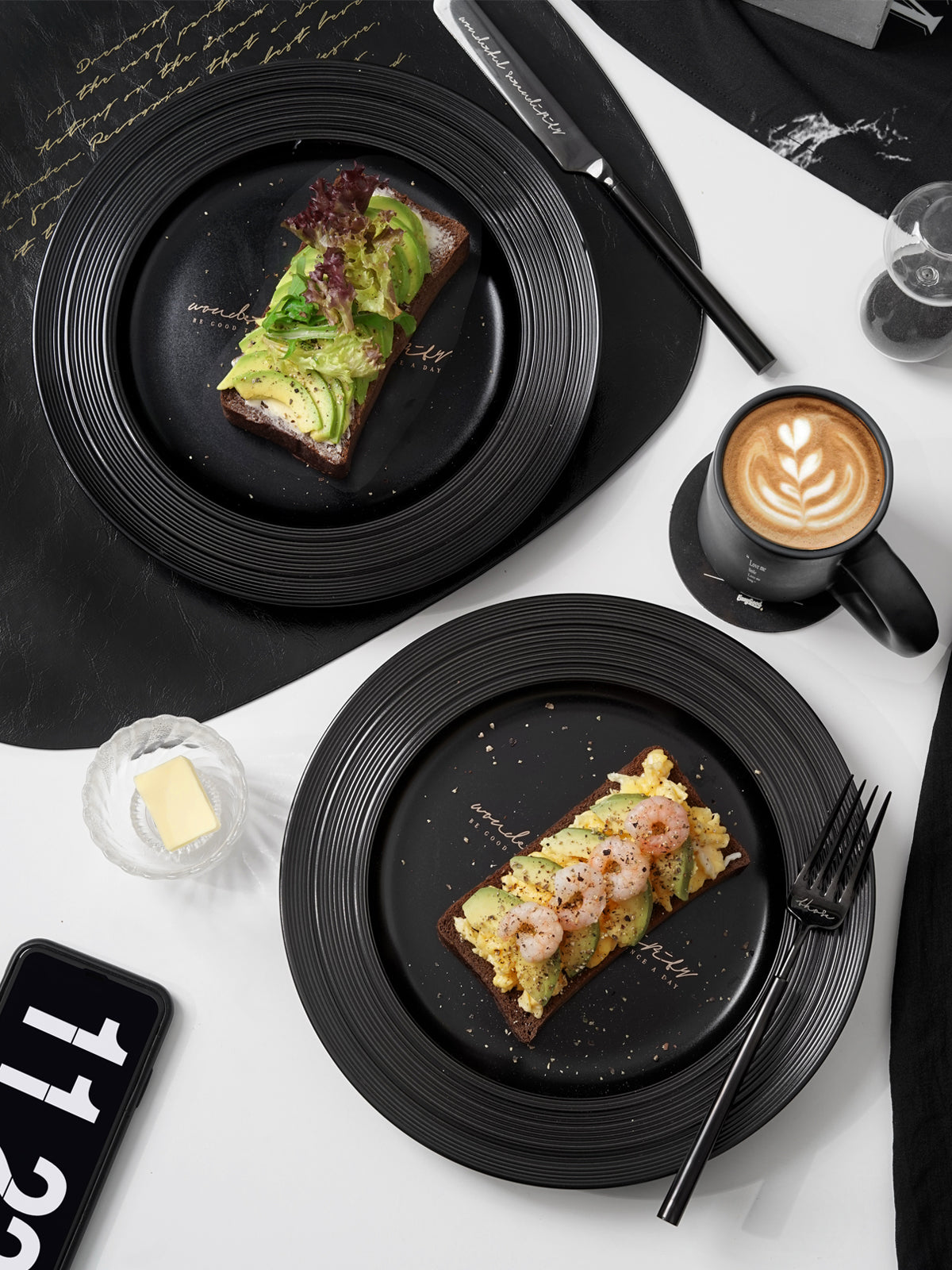 10" Dinner Plates with Relief Patterns, For Dessert, Salad, Appetizer, Small Lunch, Breakfast,Steak,Stylish Matte Black Ceramic Plates, Dishwasher and Microwave Safe