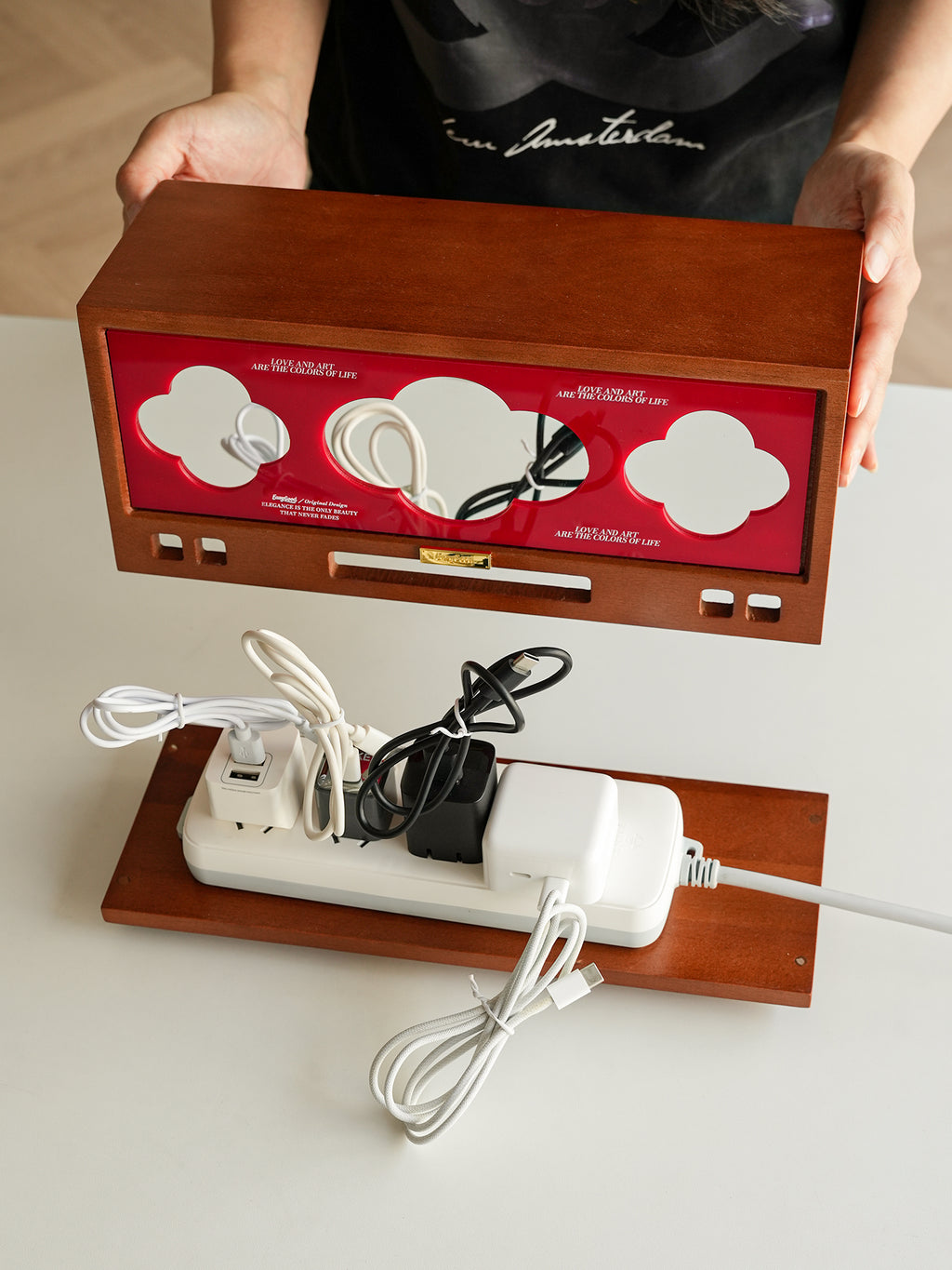 Wooden Cable Organizer Box & Power Strip Hider