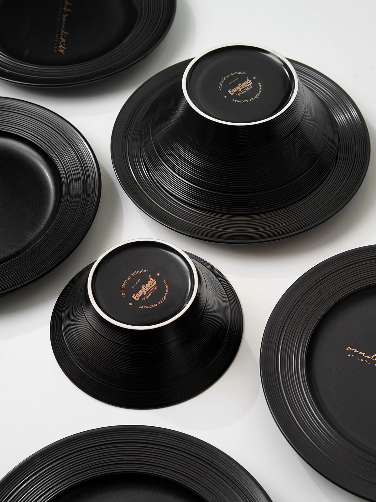 6.6" Premium Ceramic Soup Bowls with Relief Patterns, for Cereal, Soup, Rice, Pasta, Salad, Oatmeal,Stylish Matte Black Ceramic Bowls, Dishwasher and Microwave Safe