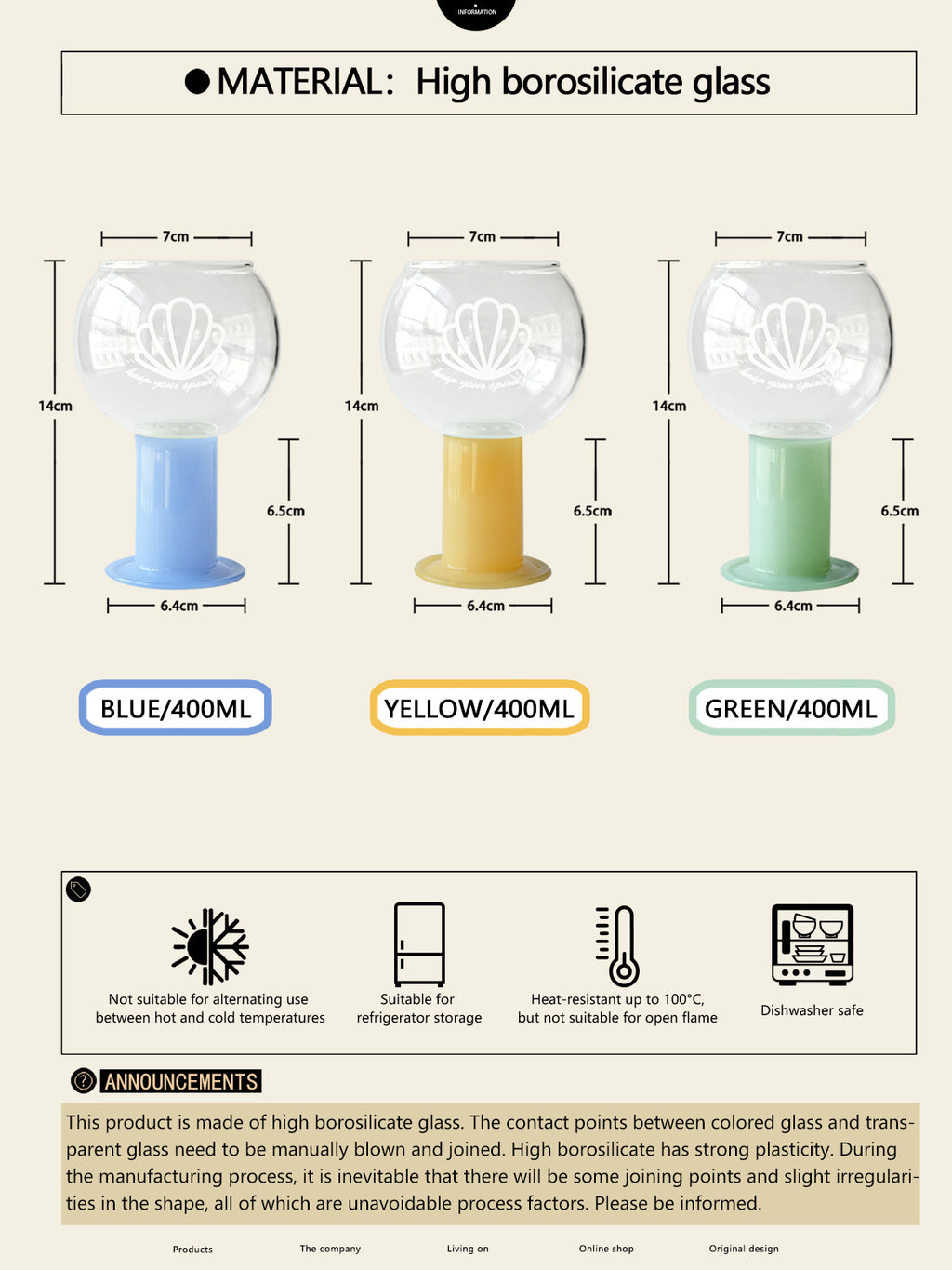 Handmade glass cup,Heat-Resistant,400ml