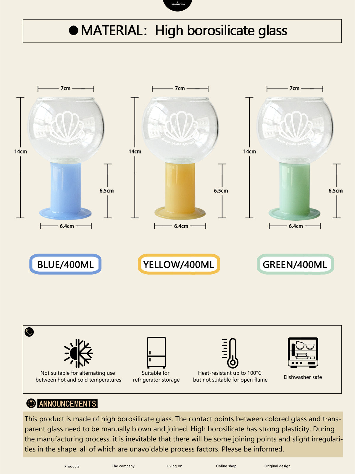 Colored Glassware,Heat-Resistant,400ml