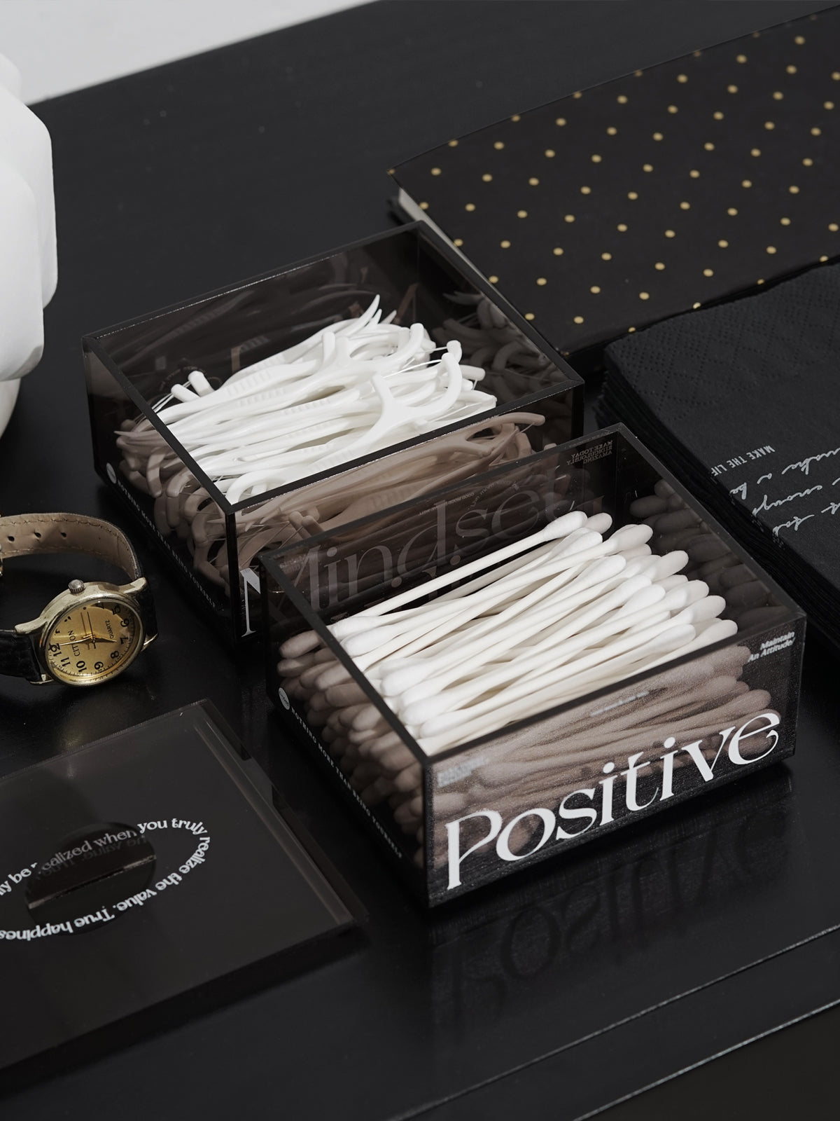 Acrylic Container for Cotton Swab, Cotton Ball, Floss Picks - Restroom Containers Bathroom Essentials Accessories Decor Vanity Storage Organizer,Home small item storage box