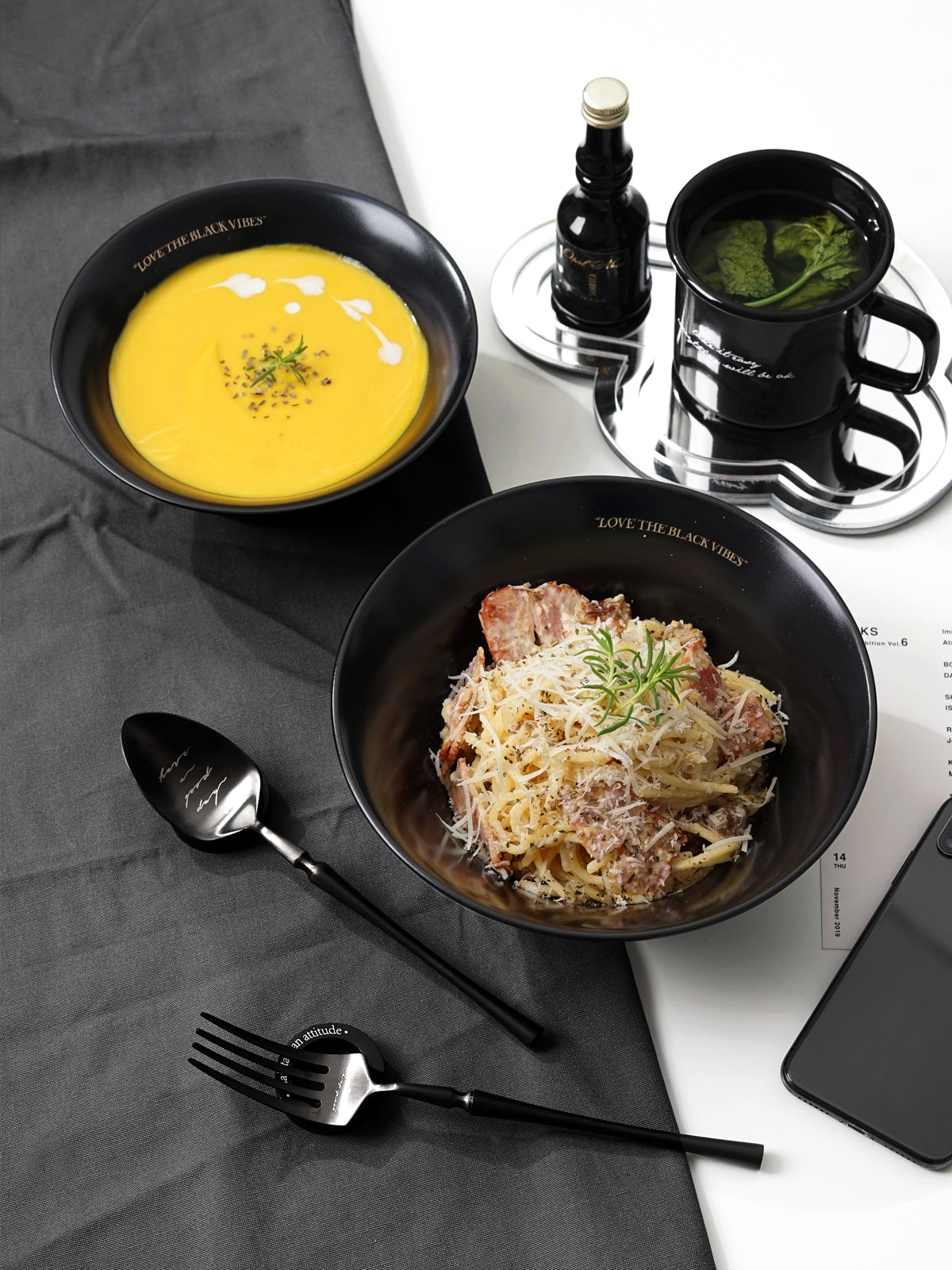 6.6" Premium Ceramic Soup Bowls with Relief Patterns, for Cereal, Soup, Rice, Pasta, Salad, Oatmeal,Stylish Matte Black Ceramic Bowls, Dishwasher and Microwave Safe