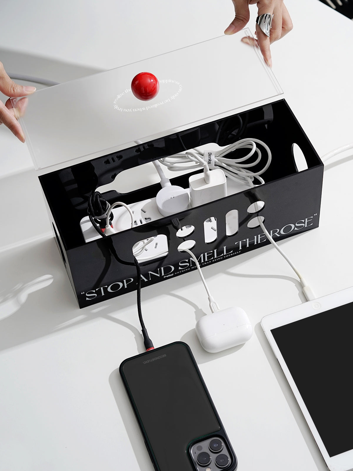 Acrylic Power Strip Storage Box,Cable Management Box,Cable Organizer Box & Power Strip Cover, Wire Organizer for Surge Protector Power Strip,TV Computer,Cable Wires of Home,Office