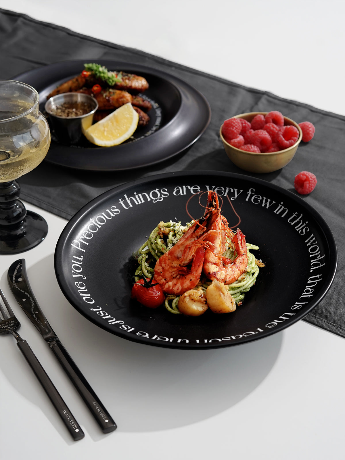 10" Dinner Plates, Premium Glossy Black Ceramic. Suitable for dessert, salad, appetizer, small lunch, breakfast, pasta. Dishwasher and microwave safe. Ideal for Michelin-level presentation.