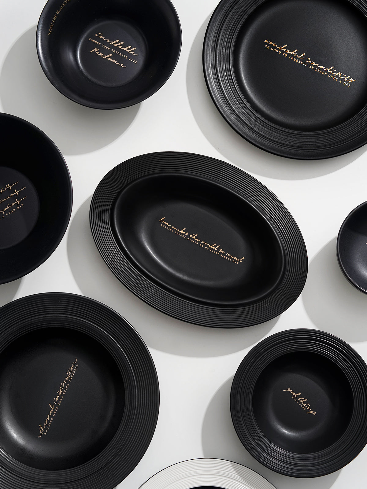 Matte Relief Ceramic Series, featuring soup plates, dinner plates, rice bowls, and soup bowls. Suitable for salads, desserts, steaks, pasta, and main courses. Dishwasher and microwave safe.