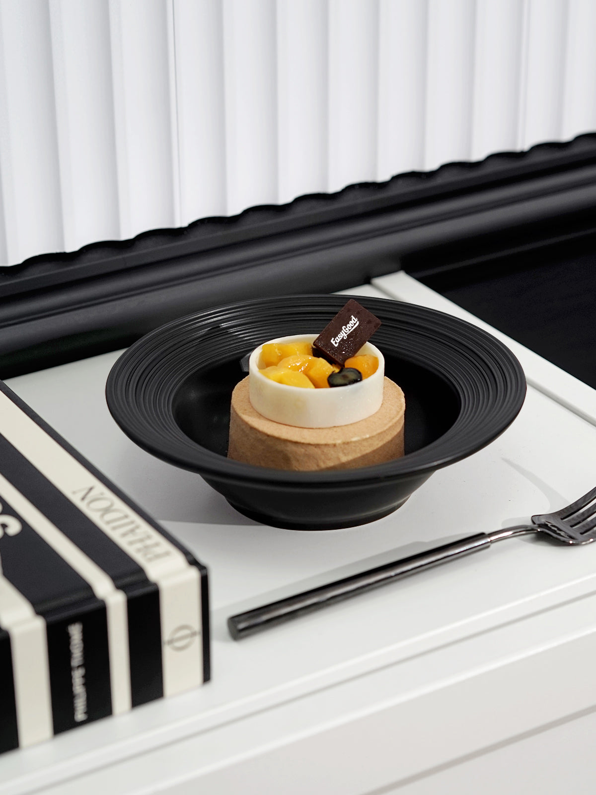 6.5"Ceramic Bowls with Relief Patterns, for Dessert, Cereal, Soup, Rice, Salad, Oatmeal,Breakfast,Stylish Matte Black Ceramic Bowls, Dishwasher and Microwave Safe