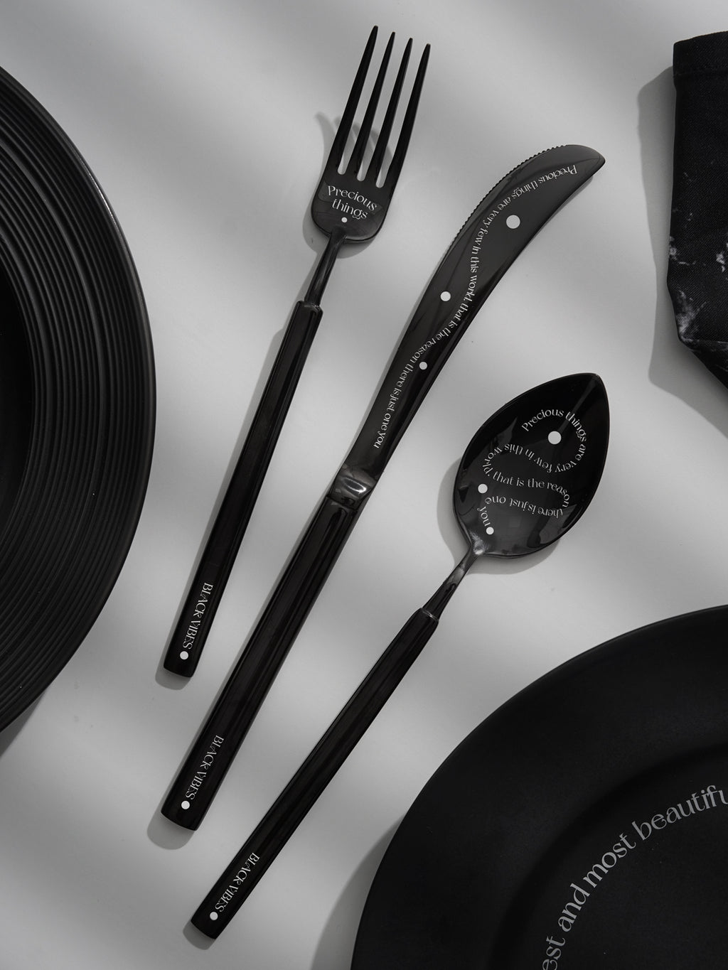 Stylish & Modern Flatware Set - Black Polished Stainless Steel Utensils Service for 3, with Dinner Knife, Dinner Spoon, Dinner Fork, 3 Piece Place Setting