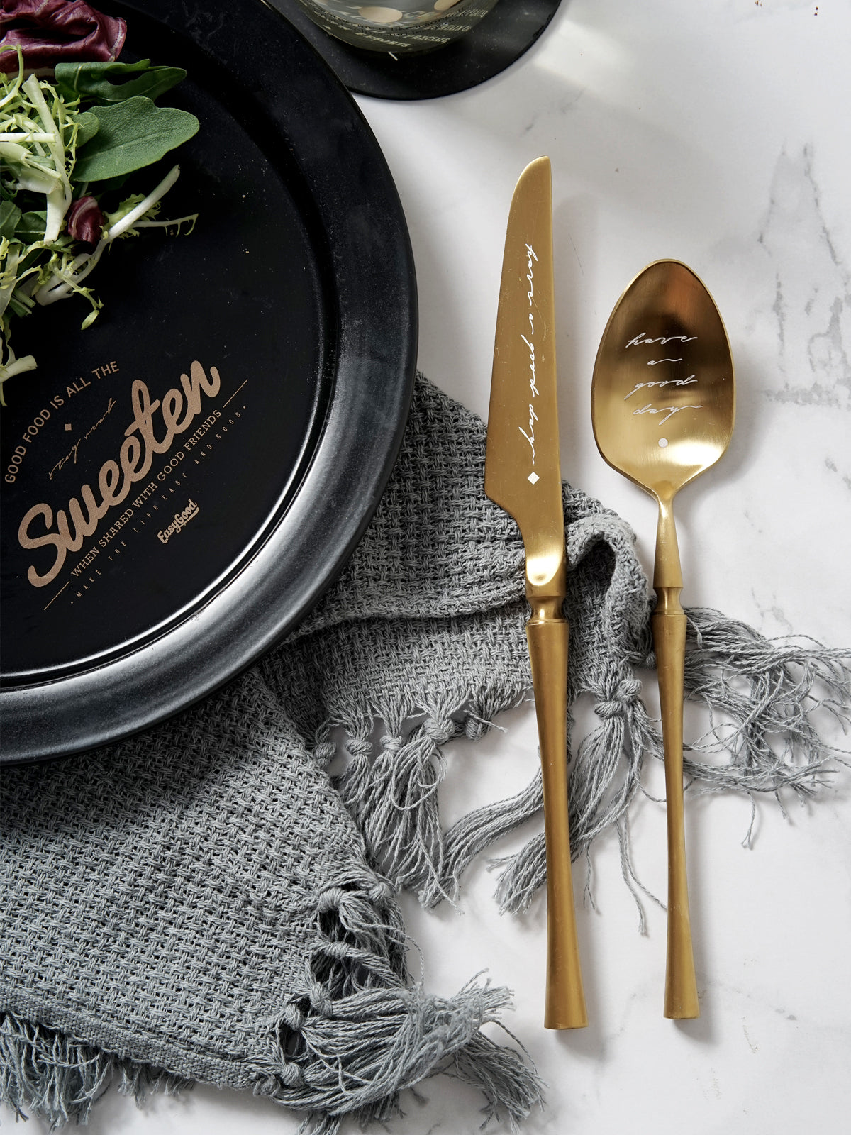 Unique & Beautiful Flatware Set Black Utensils Service For 5 with Dessert Fork,Dessert Spoon, Knife, Spoon, Dinner Fork，Stainless Steel Flatware, 5 Piece Place Setting