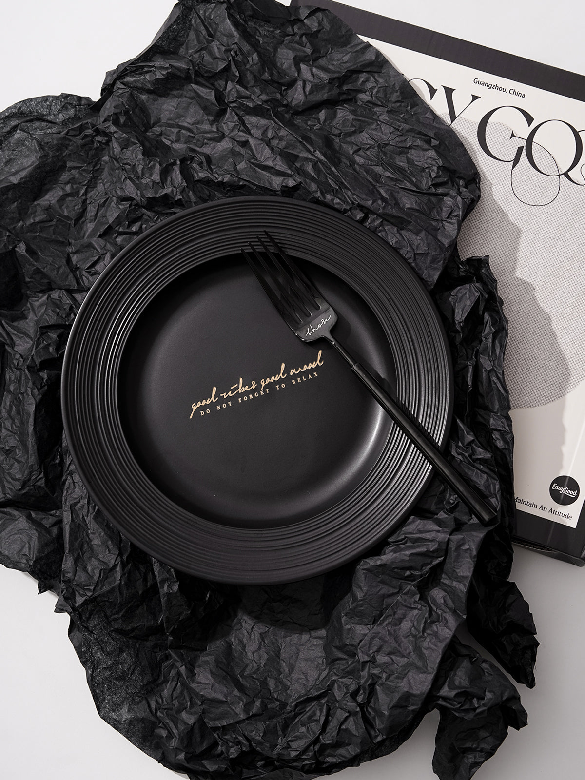8.4" Dinner Plates with Relief Patterns, For Dessert, Salad, Appetizer, Small Lunch, Breakfast,Steak, Stylish Matte Black Ceramic Plates, Dishwasher and Microwave Safe