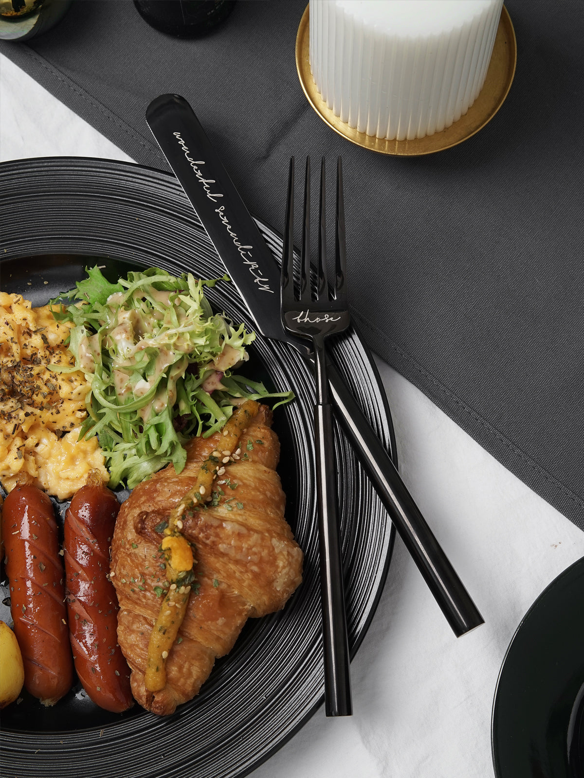 Premium & Unique Flatware Set - Black Polished Stainless Steel Utensils Service For 3, with Dinner Knife, Dinner Spoon, Dinner Fork, 3 Piece Place Setting
