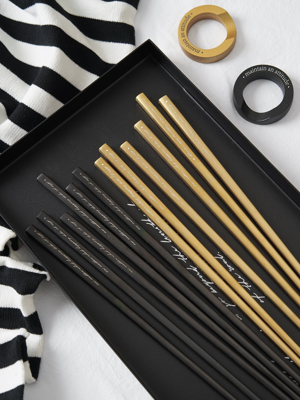 Metal Chopsticks, 5 Pairs Stainless Steel Chopstick，Non-Slip Sushi Chop sticks with Laser Engraving, Reusable Chopsticks for Cuisine