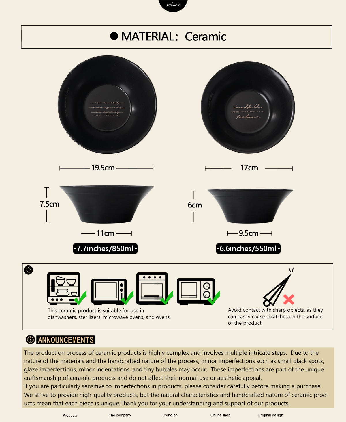 6.6" Premium Ceramic Soup Bowls with Relief Patterns, for Cereal, Soup, Rice, Pasta, Salad, Oatmeal,Stylish Matte Black Ceramic Bowls, Dishwasher and Microwave Safe