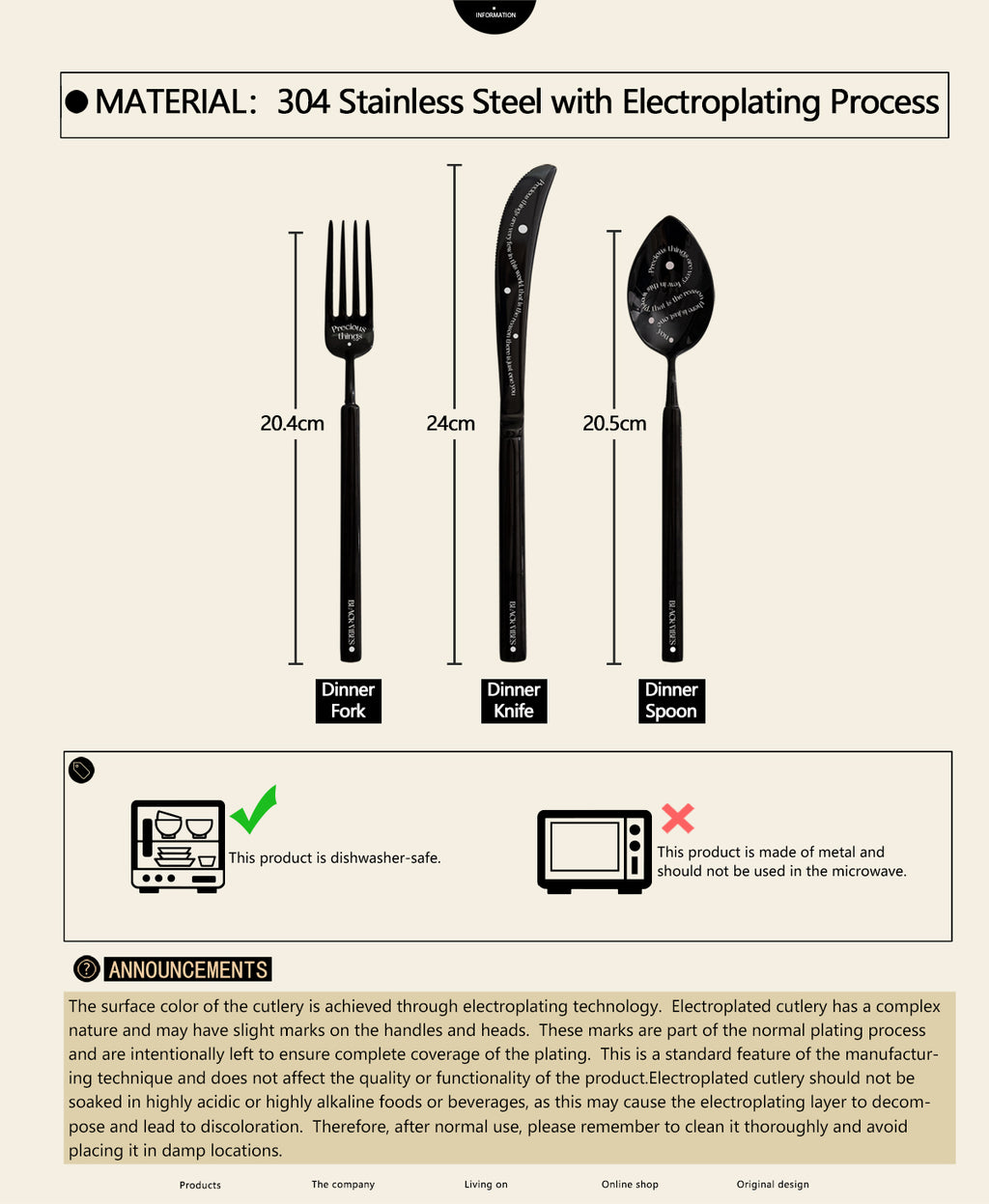 Stylish & Modern Flatware Set - Black Polished Stainless Steel Utensils Service for 3, with Dinner Knife, Dinner Spoon, Dinner Fork, 3 Piece Place Setting