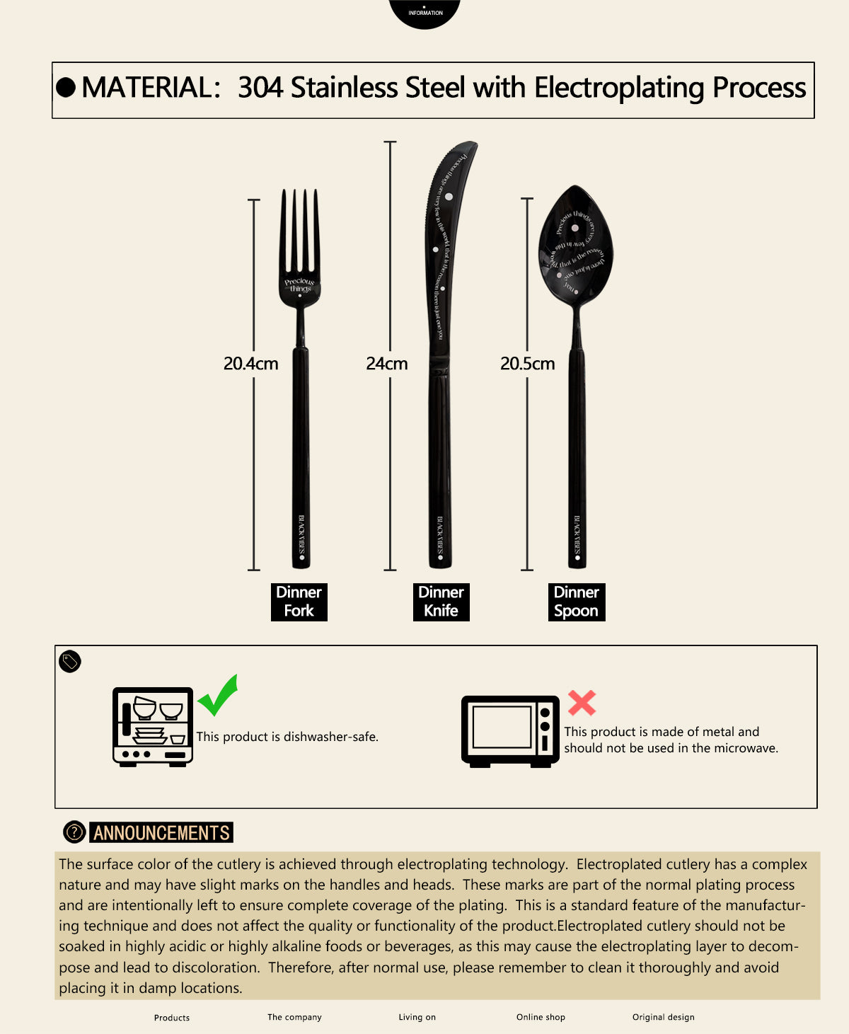Stylish & Modern Flatware Set - Black Polished Stainless Steel Utensils Service for 3, with Dinner Knife, Dinner Spoon, Dinner Fork, 3 Piece Place Setting