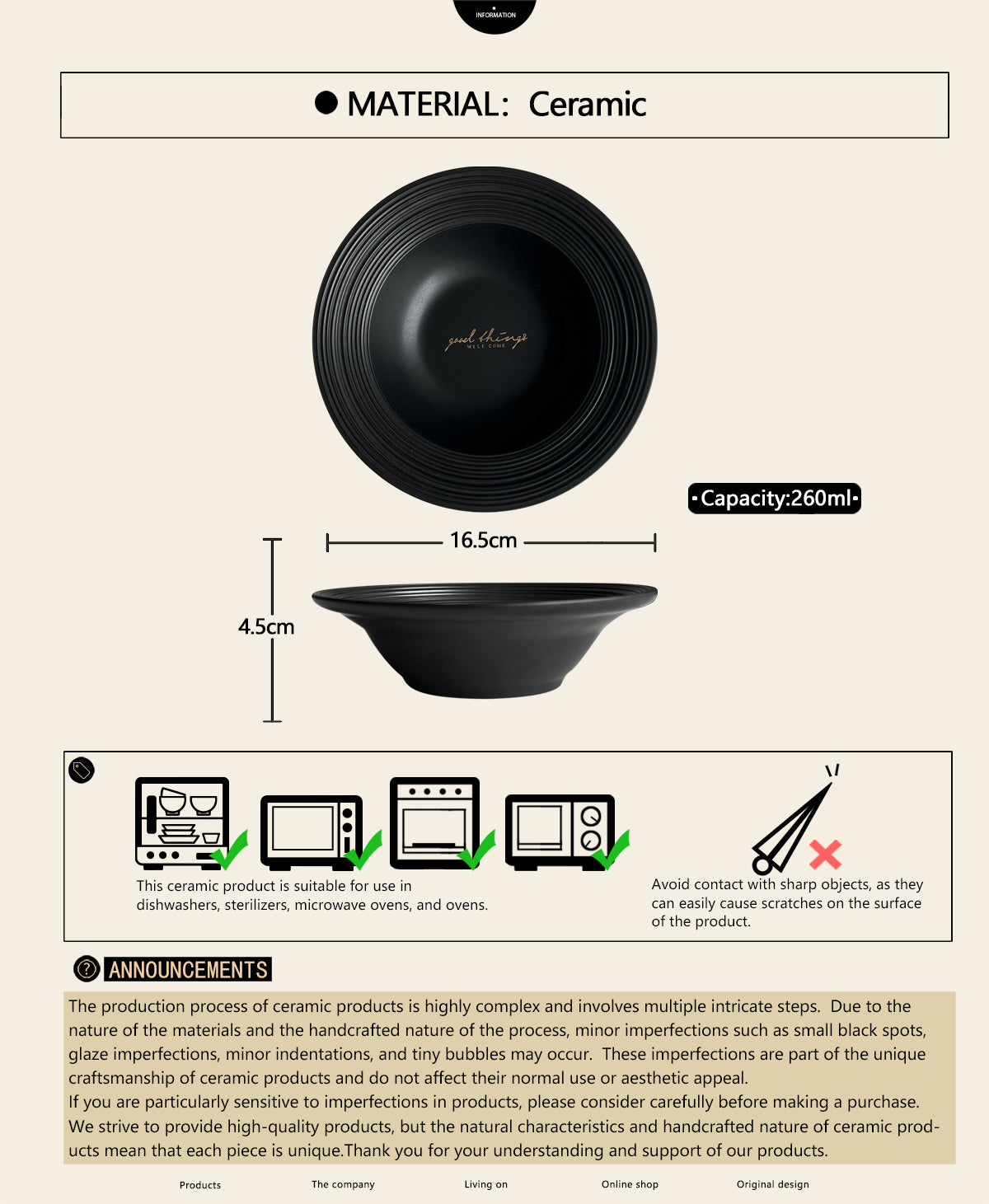 6.5"Ceramic Bowls with Relief Patterns, for Dessert, Cereal, Soup, Rice, Salad, Oatmeal,Breakfast,Stylish Matte Black Ceramic Bowls, Dishwasher and Microwave Safe