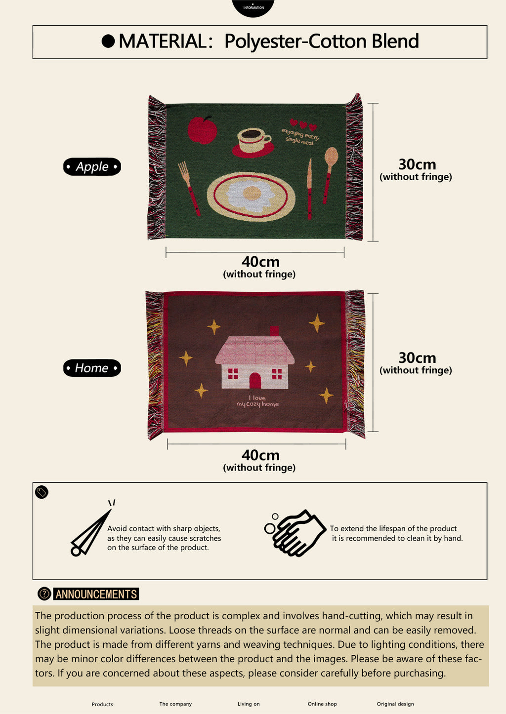 Multi-Functional Tassel Mat，Decorative Placemat ，Tea Tray Coaster