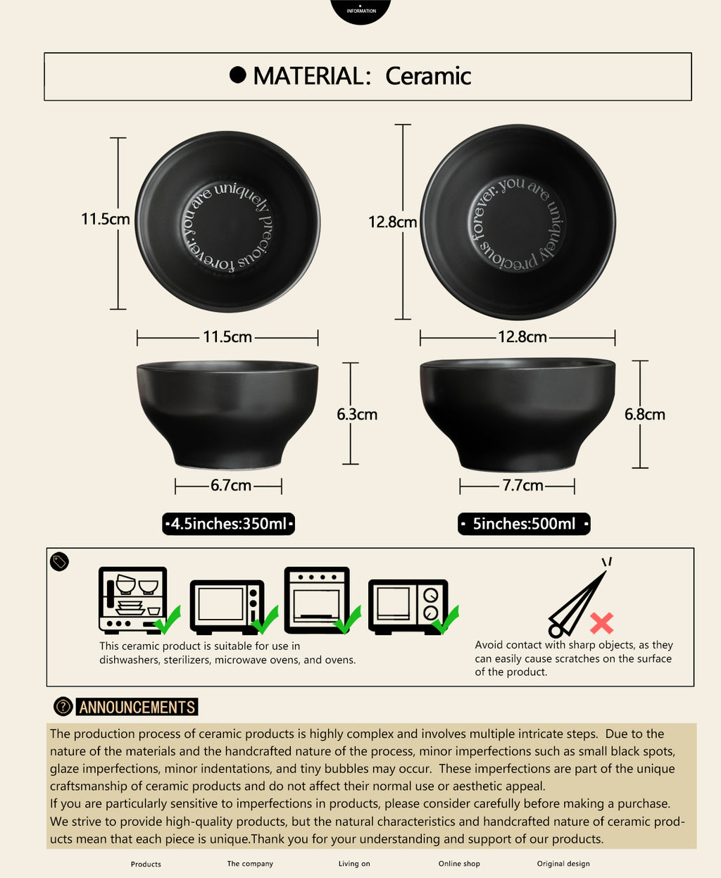 5"Ceramic Bowls,Premium Glossy Black Ceramic.for Cereal, Soup, Rice, Fruit, Salad, Oatmeal,Breakfast, Dishwasher and Microwave Safe