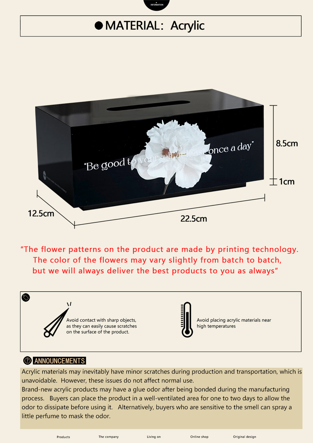 Acrylic tissue box with flower patterns: An elegant storage solution