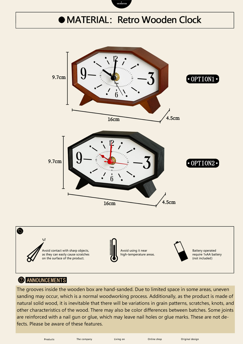 Retro Solid Wood Desktop Clock Vintage-Style Decorative Item for Home Decor