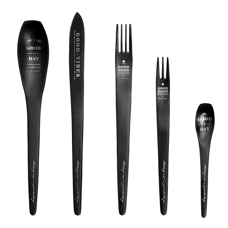 Vintage & Beautiful Flatware Set Black Utensils Service For 5 with Dessert Fork,Dessert Spoon, Knife, Spoon, Dinner Fork，Stainless Steel Flatware, 5 Piece Place Setting