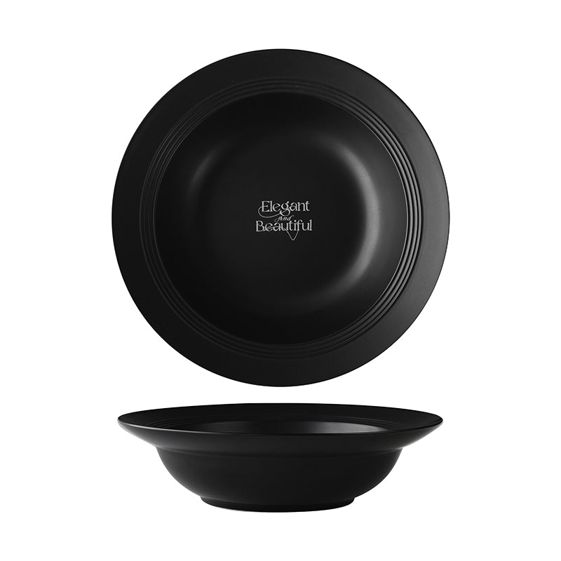8" Pasta Bowl, Premium Glossy Black Ceramic. Suitable for dessert, salad, breakfast, cereal, and soup. Dishwasher and microwave safe.Ideal for Michelin-level presentation.