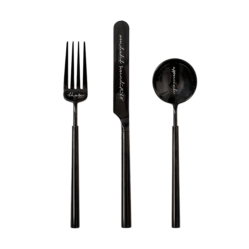 Premium & Unique Flatware Set - Black Polished Stainless Steel Utensils Service For 3, with Dinner Knife, Dinner Spoon, Dinner Fork, 3 Piece Place Setting